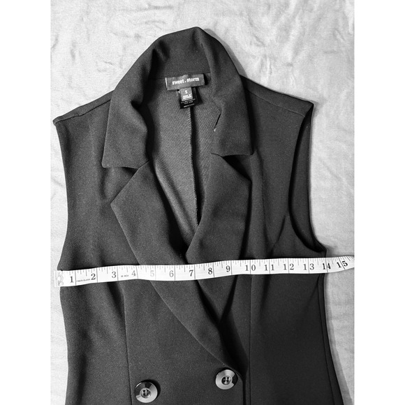 Sweet Storm Black Sleeveless Blazer Dress Lace Trim Double Breasted Small BB3CAV - Picture 11 of 15